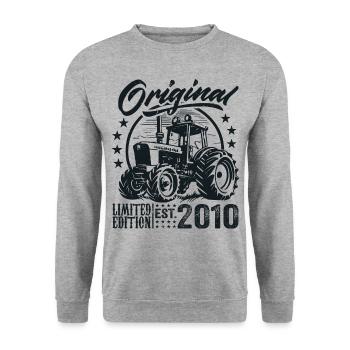 Original 2010 Anniversaire 2010 Fermier Tracteur - Sweat-shirt Unisexe - gris chiné - Devant - Alina (178cm) & Michal (187cm)