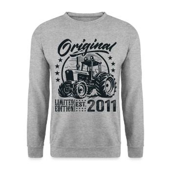 Original 2011 Anniversaire 2011 Fermier Tracteur - Sweat-shirt Unisexe - gris chiné - Devant - Alina (178cm) & Michal (187cm)