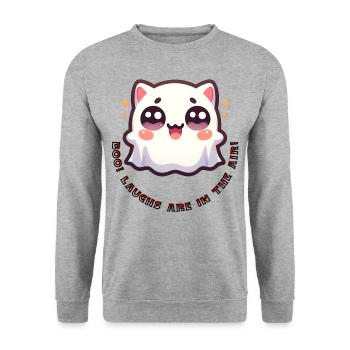 Hou! Les rires sont dans l’air ! Doux fantôme - Sweat-shirt Unisexe - gris chiné - Devant - Alina (178cm) & Michal (187cm)