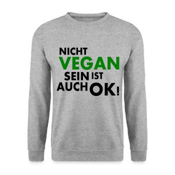 Nicht vegan sein ist auch ok - Unisex Pullover - Weißgrau meliert - Vorne - Alina (178cm) & Michal (187cm)