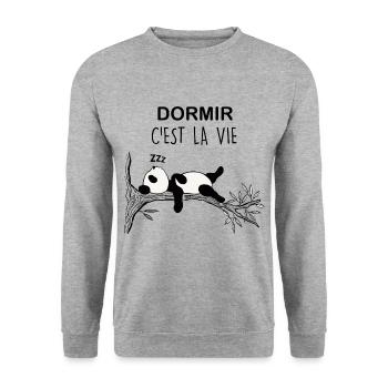 Dormir c'est la vie humour panda sommeil - Sweat-shirt Unisexe - gris chiné - Devant - Alina (178cm) & Michal (187cm)