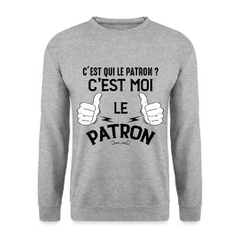 Humour papa. C'est qui le patron ? - Sweat-shirt Unisexe - gris chiné - Devant - Alina (178cm) & Michal (187cm)