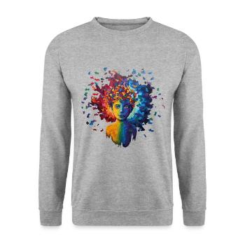 Buntes Autismus Design ein Zeichen der Vielfalt - Unisex Pullover - Weißgrau meliert - Vorne - Alina (178cm) & Michal (187cm)