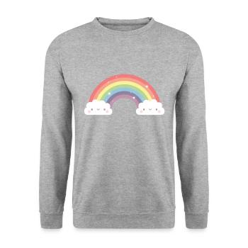 Süße Wolken und Regenbogen - Unisex Pullover - Weißgrau meliert - Vorne - Alina (178cm) & Michal (187cm)