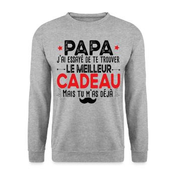 Papa Père Papou Cadeau Vintage T-shirt Mug - Sweat-shirt Unisexe - gris chiné - Devant - Alina (178cm) & Michal (187cm)