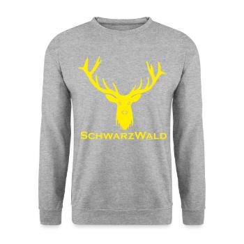 Schwarzwald Hirsch - Uni gelb - Unisex Pullover - Weißgrau meliert - Vorne - Alina (178cm) & Michal (187cm)