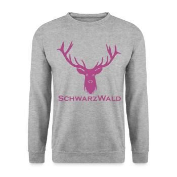 Schwarzwald Hirsch - Uni lila - Unisex Pullover - Weißgrau meliert - Vorne - Alina (178cm) & Michal (187cm)