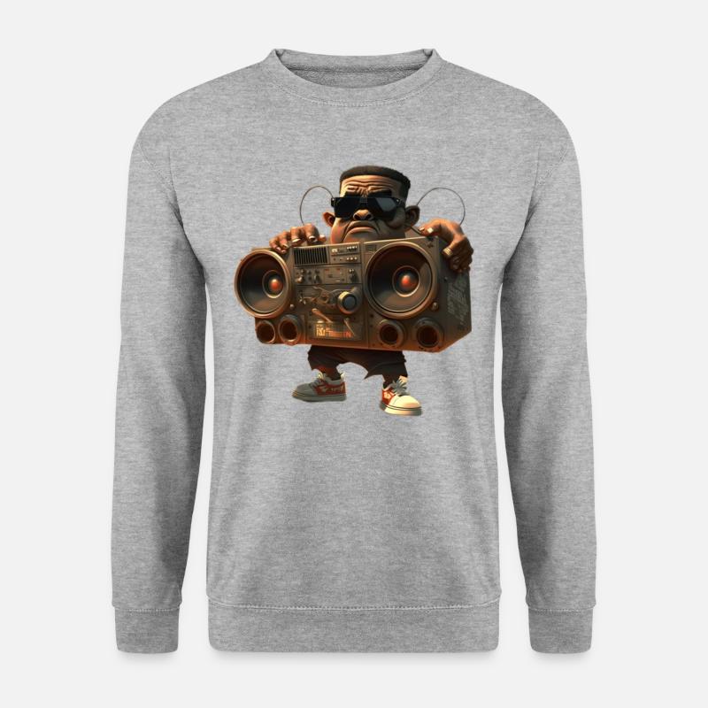 Hip-Hop mit Ghettoblaster - Unisex Pullover - Weißgrau meliert