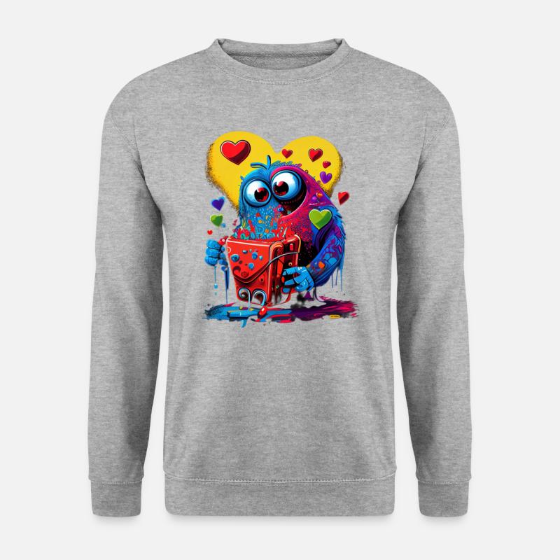 Süsses Herz Monster - Unisex Pullover - Weißgrau meliert