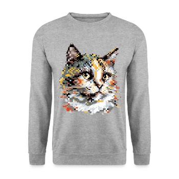 Chat Pixel Art - Sweat-shirt Unisexe - gris chiné - Devant - Alina (178cm) & Michal (187cm)