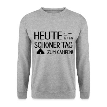 camping zelten "Camping -Tag" outdoor shelter - Unisex Pullover - Weißgrau meliert - Vorne - Alina (178cm) & Michal (187cm)