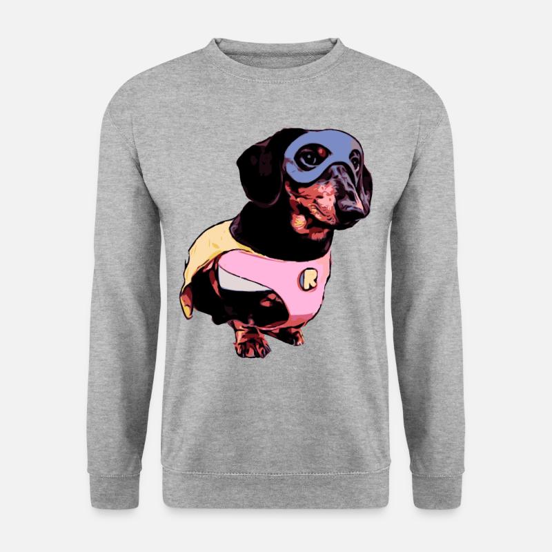 Dackel Superheld - Unisex Pullover - Weißgrau meliert