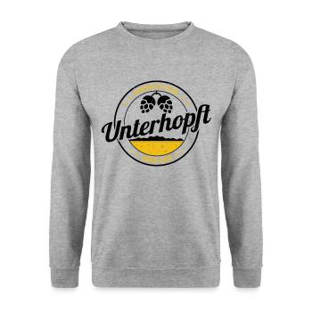Chronisch Unterhopft - Bier Party Spruch Lustig - Unisex Pullover - Weißgrau meliert - Vorne - Alina (178cm) & Michal (187cm)