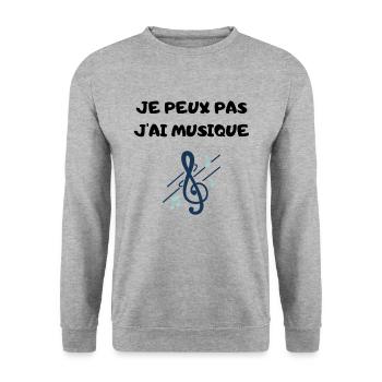 Je peux pas j'ai musique - Sweat-shirt Unisexe - gris chiné - Devant - Alina (178cm) & Michal (187cm)