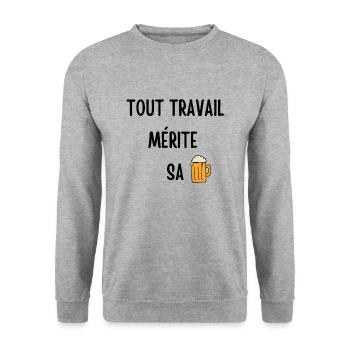Tout travail mérite sa Bière - Sweat-shirt Unisexe - gris chiné - Devant - Alina (178cm) & Michal (187cm)