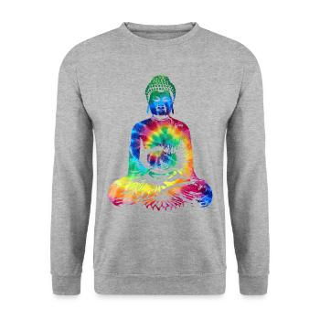 Buddha Tie Dye Vintage Yoga - Unisex Pullover - Weißgrau meliert - Vorne - Alina (178cm) & Michal (187cm)