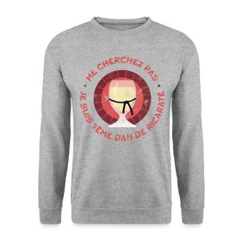 7ème Dan de Ricaraté - Humour Apéro Pastis Alcool - Sweat-shirt Unisexe - gris chiné - Devant - Alina (178cm) & Michal (187cm)