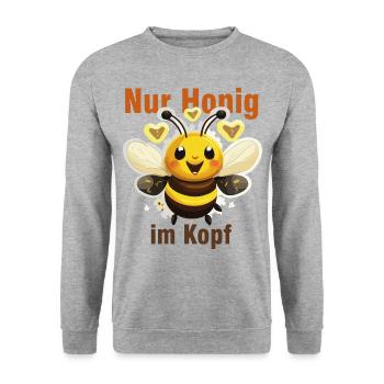 Süße Biene mit Honig - Unisex Pullover - Weißgrau meliert - Vorne - Alina (178cm) & Michal (187cm)