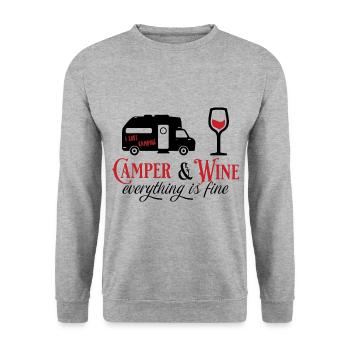Camper & Wine tout va bien Camping Outdoor - Sweat-shirt Unisexe - gris chiné - Devant - Alina (178cm) & Michal (187cm)