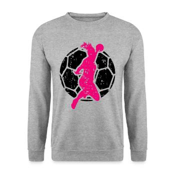 Handballerin - Unisex Pullover - Weißgrau meliert - Vorne - Alina (178cm) & Michal (187cm)