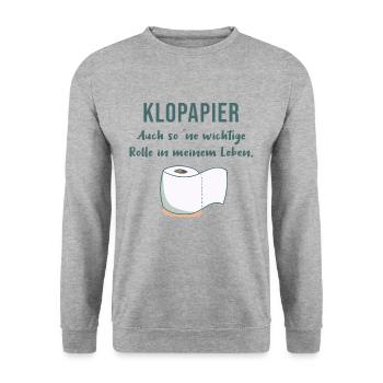 Klopapier - auch so ne wichtige Rolle... lustig - Unisex Pullover - Weißgrau meliert - Vorne - Alina (178cm) & Michal (187cm)