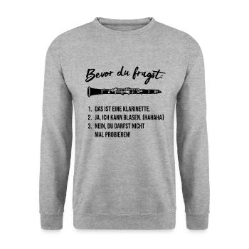 Klarinette - Bevor du fragst...lustig, Geschenk - Unisex Pullover - Weißgrau meliert - Vorne - Alina (178cm) & Michal (187cm)