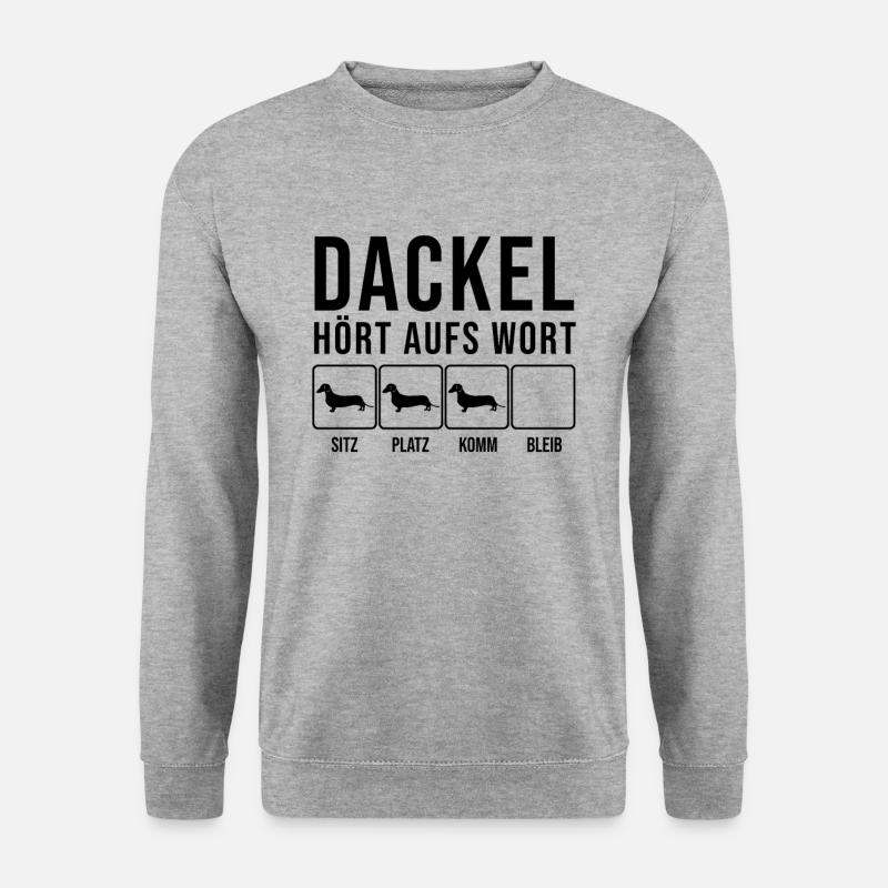 Dackel - Hört aufs Wort - lustiges Hunde Geschenk - Unisex Pullover - Weißgrau meliert