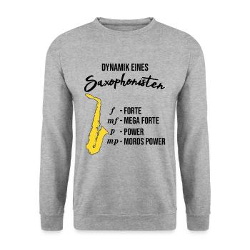 Dynamique d'un saxophoniste, drôle, saxophone - Sweat-shirt Unisexe - gris chiné - Devant - Alina (178cm) & Michal (187cm)