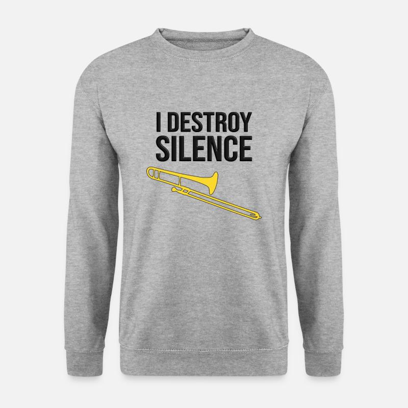 I DESTROY SILENCE - Lustiges Posaune Design - Unisex Pullover - Weißgrau meliert