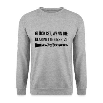 GLÜCK IST, WENN DIE KLARINETTE EINSETZT - Unisex Pullover - Weißgrau meliert - Vorne - Alina (178cm) & Michal (187cm)