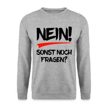 Nein! Sonst noch Fragen? - Unisex Pullover - Weißgrau meliert - Vorne - Alina (178cm) & Michal (187cm)