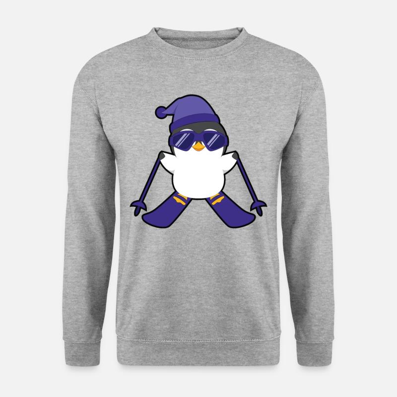 Pinguin Skifahrer niedliche Tiere Ski - Unisex Pullover - Weißgrau meliert