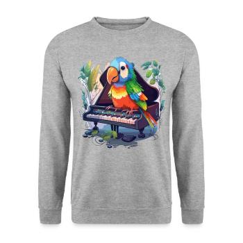 Papageien-Pianist - Unisex Pullover - Weißgrau meliert - Vorne - Alina (178cm) & Michal (187cm)