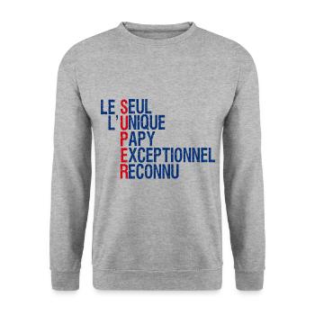 Papy unique Le Seul Idée Cadeau Grand-Père - Sweat-shirt Unisexe - gris chiné - Devant - Alina (178cm) & Michal (187cm)