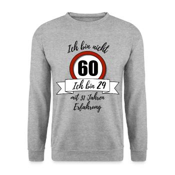 Ich bin nicht 60! - Unisex Pullover - Weißgrau meliert - Vorne - Alina (178cm) & Michal (187cm)