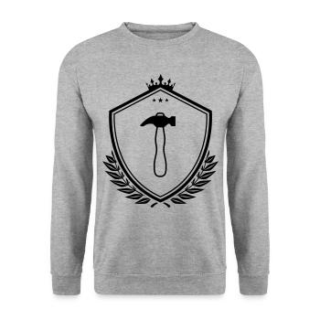 Hammer Schild - Unisex Pullover - Weißgrau meliert - Vorne - Alina (178cm) & Michal (187cm)