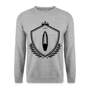Surfbrett wappen - Unisex Pullover - Weißgrau meliert - Vorne - Alina (178cm) & Michal (187cm)