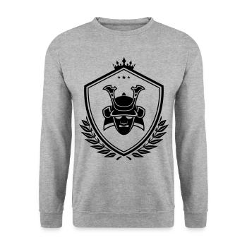 Samurai Helm wappen - Unisex Pullover - Weißgrau meliert - Vorne - Alina (178cm) & Michal (187cm)