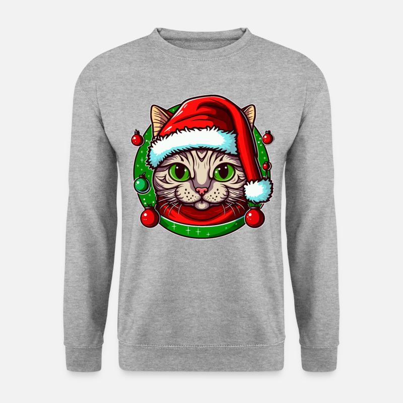 Entzückende Katze mit Weihnachtsmannmütze - Unisex Pullover - Weißgrau meliert
