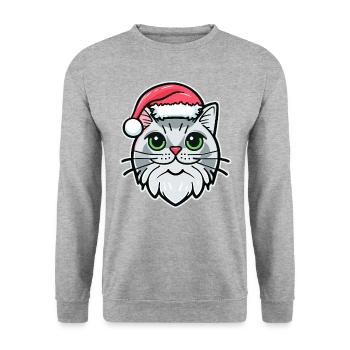 Schönes Kätzchen mit Weihnachtshut - Unisex Pullover - Weißgrau meliert - Vorne - Alina (178cm) & Michal (187cm)