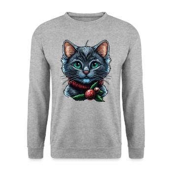 Wunderschöne Weihnachtskatzenillustration, eine ausgezeichnete - Unisex Pullover - Weißgrau meliert - Vorne - Alina (178cm) & Michal (187cm)