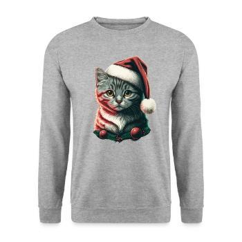 Stunning kitten wearing Santa Claus hat - Unisex Sweatshirt - salt & pepper - Front - Alina (178cm) & Michal (187cm)