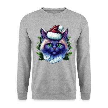 Entzückende Katze mit Weihnachtshut - Unisex Pullover - Weißgrau meliert - Vorne - Alina (178cm) & Michal (187cm)