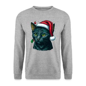 Lovely cat wearing Santa hat - Unisex Sweatshirt - salt & pepper - Front - Alina (178cm) & Michal (187cm)