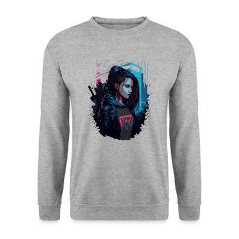 Wunderschöne Cyber Lady für Fiction Fans - Unisex Pullover - Weißgrau meliert - Vorne - Alina (178cm) & Michal (187cm)