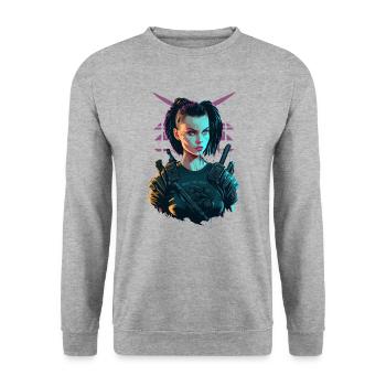 Wunderschöne Punk-Frauen für Gaming-Liebhaber - Unisex Pullover - Weißgrau meliert - Vorne - Alina (178cm) & Michal (187cm)