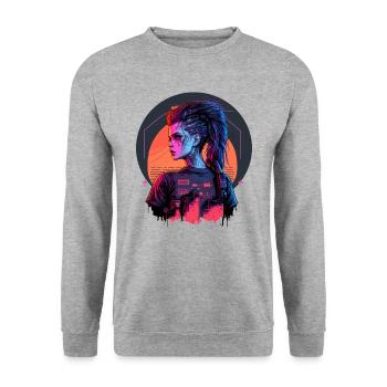 Atemberaubende Zeichnung einer Cyber Lady - Unisex Pullover - Weißgrau meliert - Vorne - Alina (178cm) & Michal (187cm)