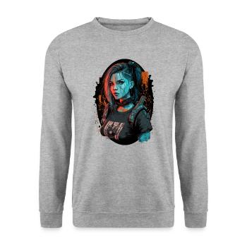 Erstaunliche digitale Illustration eines atemberaubenden Punk - Unisex Pullover - Weißgrau meliert - Vorne - Alina (178cm) & Michal (187cm)