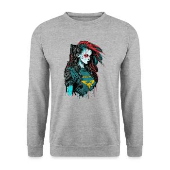 Gorgeous cyber Lady for Gaming Fans - Unisex Sweatshirt - salt & pepper - Front - Alina (178cm) & Michal (187cm)