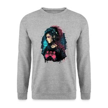 Schöne Punk Lady für Gaming-Liebhaber - Unisex Pullover - Weißgrau meliert - Vorne - Alina (178cm) & Michal (187cm)